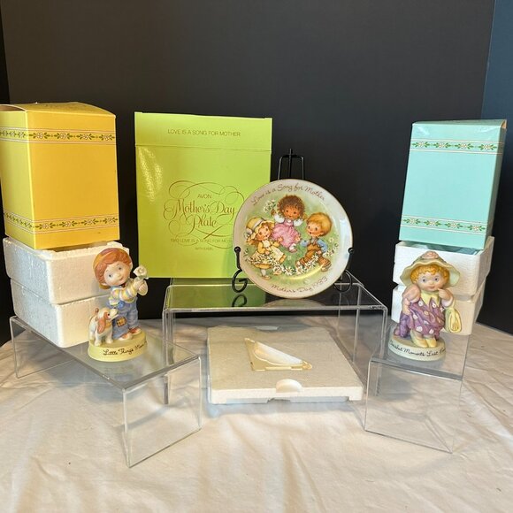Vintage 1983 Set of Avon Mother's Day Figurines/Love is a Song for Mother Plate - Picture 1 of 16